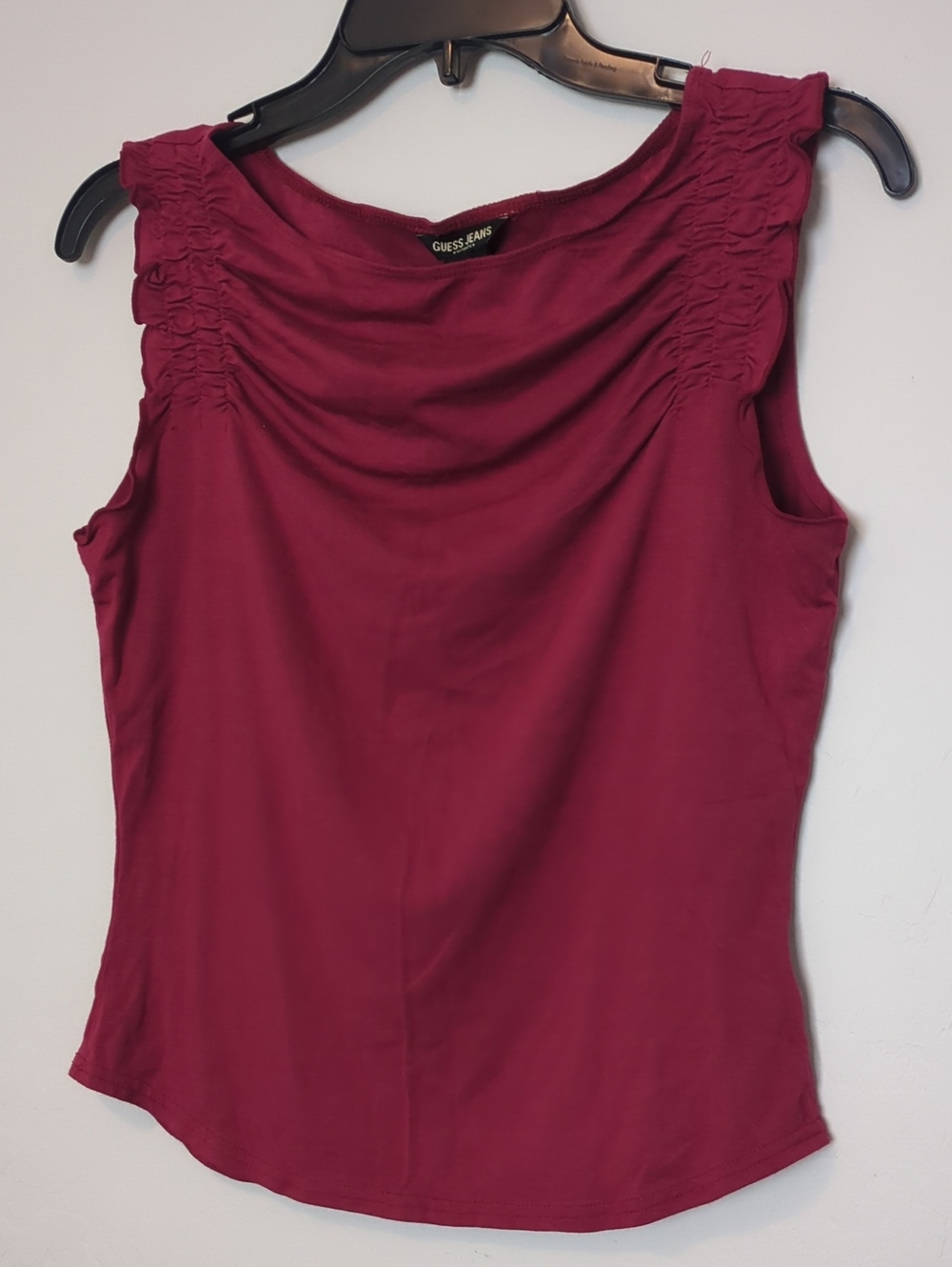 EUC Guess Sleeveless Ruched Shoulder Tank Top - Wine